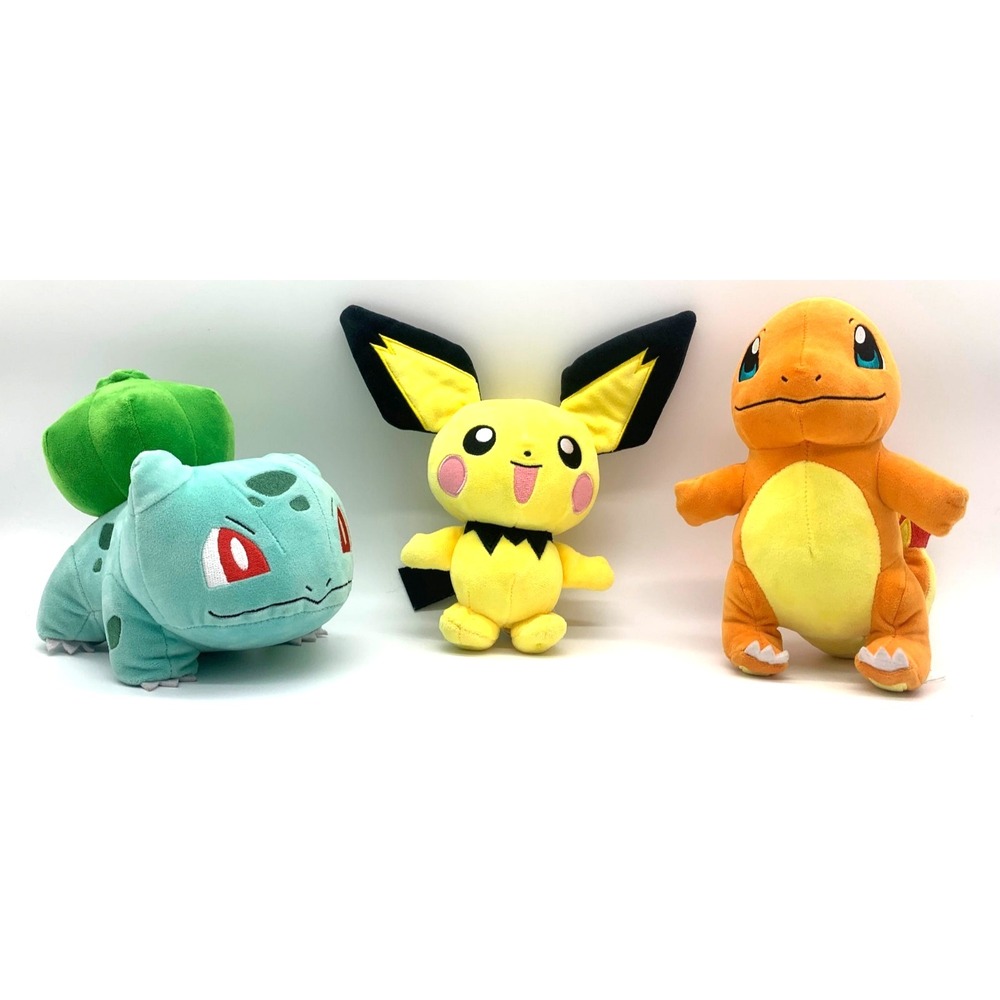 Pokemon Plush Lot of 3 Bulbasaur Charmander Pichu WCT Jazwares 8"-9"